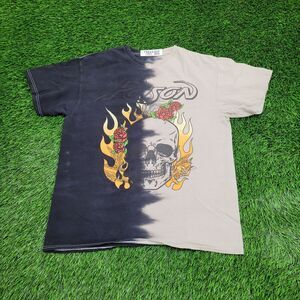 Skull Flower Shirt Womens Large 21x25 Black Bleached